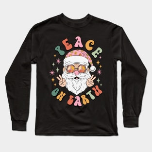 Peace on Earth Shirt Retro Hippie Groovy Santa with Sunglasses Long Sleeve T-Shirt